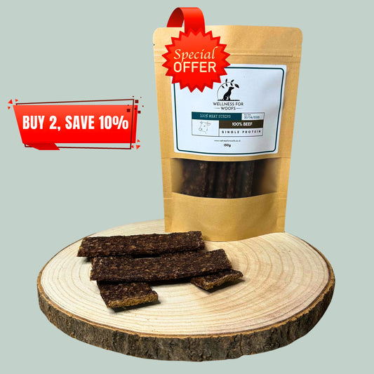 Pure beef single protein meat strip natural healthy chews and treats for dogs and puppies.