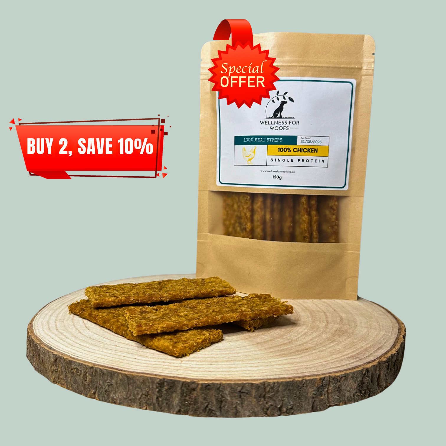 Pure chicken single protein meat strip natural healthy chews and treats for dogs and puppies.