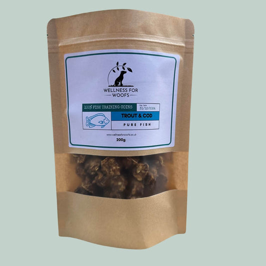 Pouch of cod and trout dog training treats