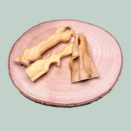 Dried beef scalp head meat pieces as a natural dog treat and chew