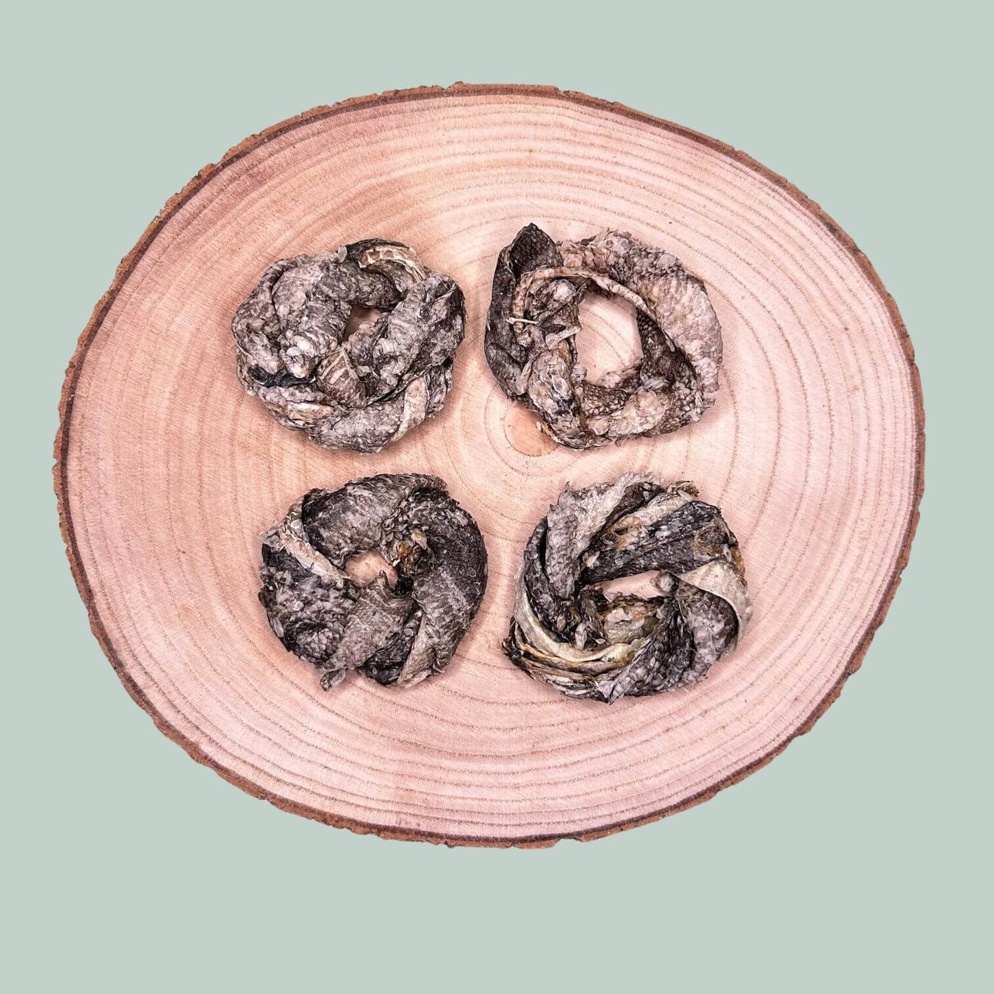 Dried doughnut ring natural dog treats made of cod skin as a healthy natural treat for dogs and puppies
