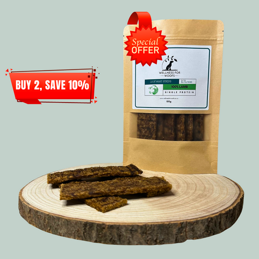 Pure lamb single protein meat strip natural healthy chews and treats for dogs and puppies.