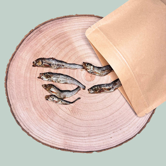 Portion of dried baltic sprats natural treat for dogs and puppies