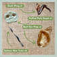 Duck wings, puffed pig snout, beef ear flap and salmon skin twist stick  from a natural and healthy treats box of chews for dogs that are old, senior or aging.