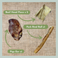 Beef head pieces, pork rind roll and pigs ears from a natural treat box for dogs with sensitive stomachs