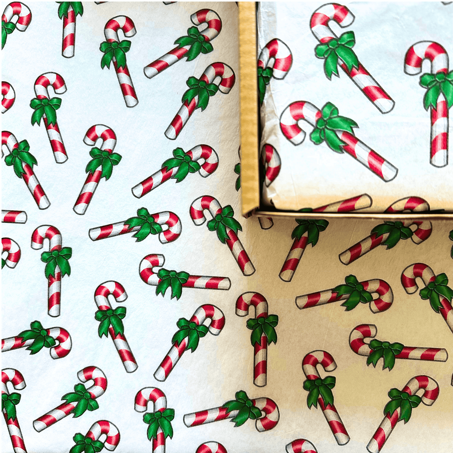 Christmas themed tissue paper in a candy cane design